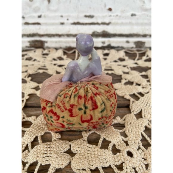 Antique Bathing Beauty Type Pincushion Half Doll Legs Out On A CHair - Picture 3 of 12